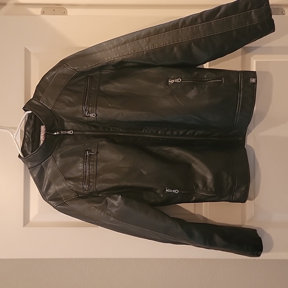 Mens Black Imitation Leather Jacket Large